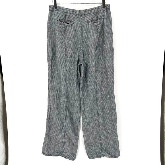 Sundance 100%‎ Linen Striped Pants Size 10 Wide Leg Gray Beachy Coastal - Picture 4 of 12